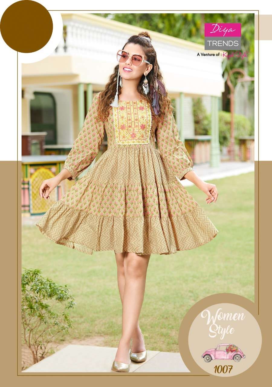 Diya Trends-Senorita Vol 1-Cotton-Print-Embroidery-Work-Tunic-Top-Short-Kurti-1007